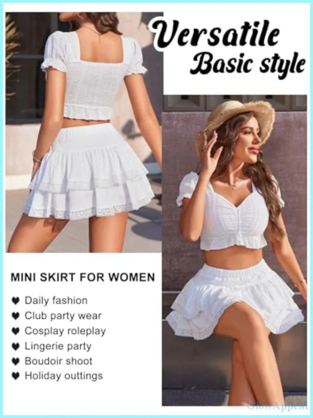 Women's High Waisted Tiered Ruffle Mini Skirt A-Line Flared Lace Hem Cosplay